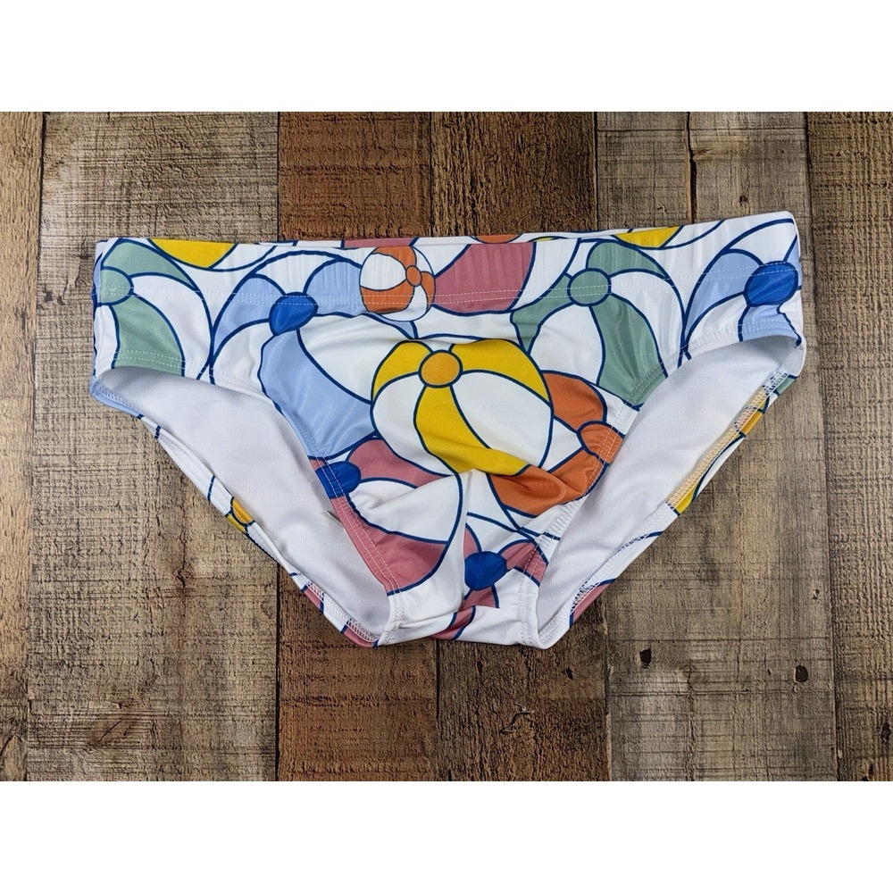 Mizok Wear Men's Swim Brief Size S Beach Ball Print Bikini Swimsuit NWT